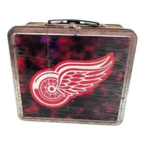 Vintage Detroit Red Wings NHL Metal Lunchbox Handle Distressed Collectible READ